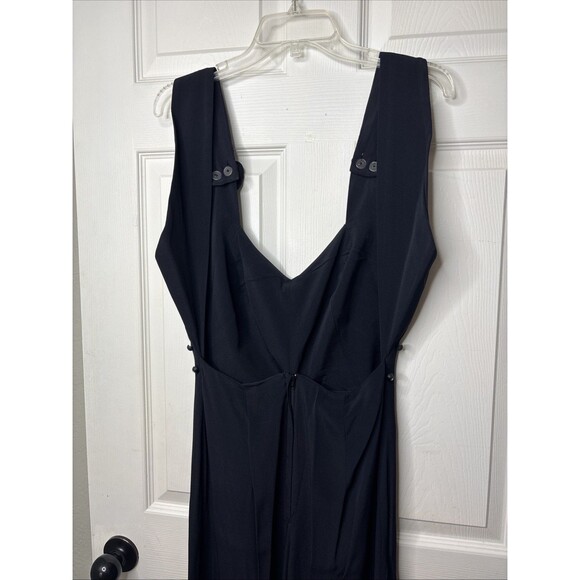 Vintage 80s–90s Black Wide-Leg Jumpsuit Minimalist Draped Sleeveless Eveningwear - Picture 5 of 11